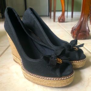 Black Tory Burch Espadrille Wedges